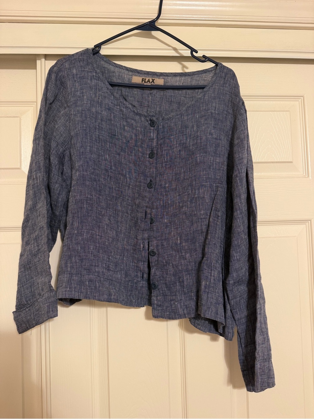 FLAX Linen Boat neck Button Down Long Sleeve Top
